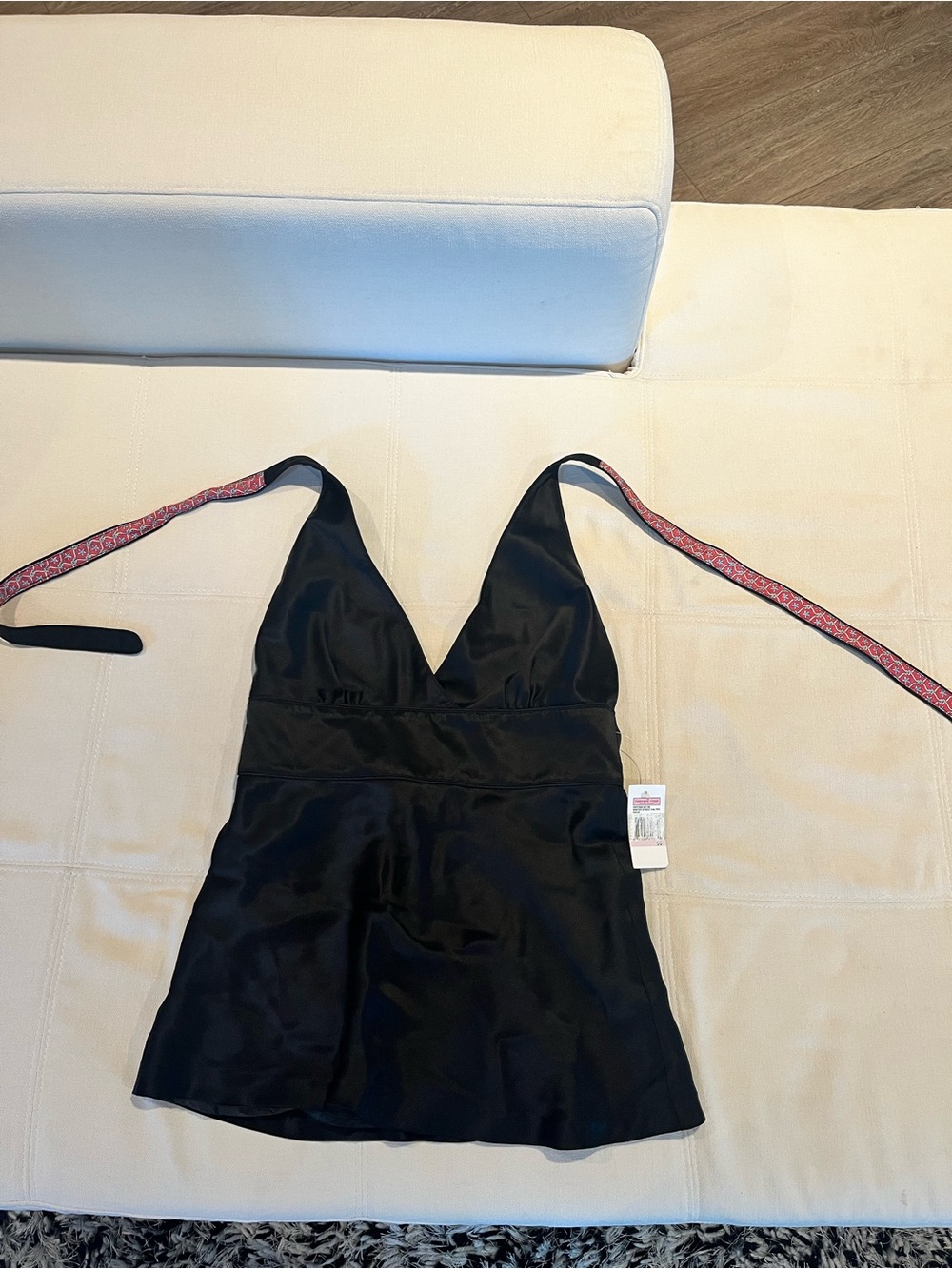 Vineyard Vines Black Satin Halter Camisole with Patterned Ties